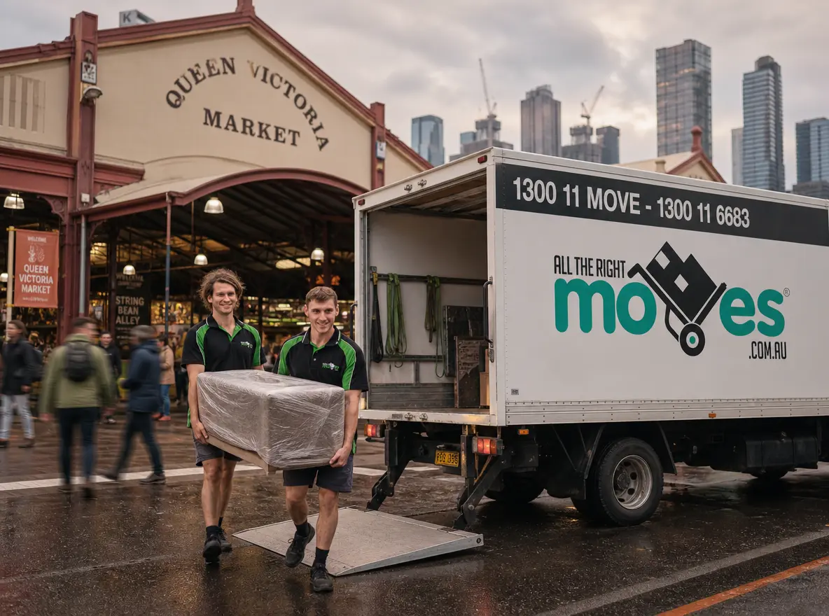 Removalists carrying furniture